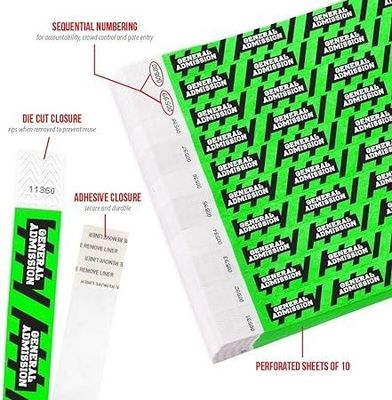 Waterdichte Tyvek-armbanden voor evenementen Comfortabele en traanbestendige papieren armbanden