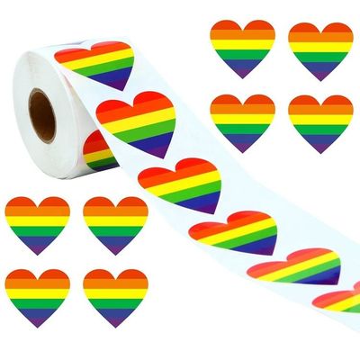 Gift Craft 1.5 inch 500pcs/roll gestreepte hartvormige liefde gay pride regenboog hart lint sticker
