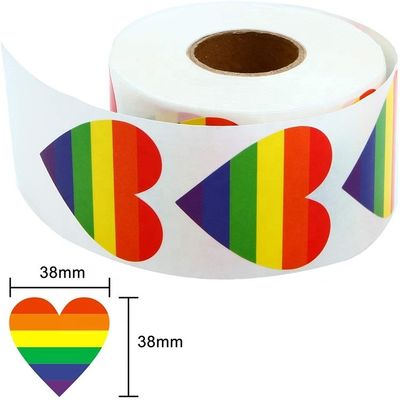 Gift Craft 1.5 inch 500pcs/roll gestreepte hartvormige liefde gay pride regenboog hart lint sticker